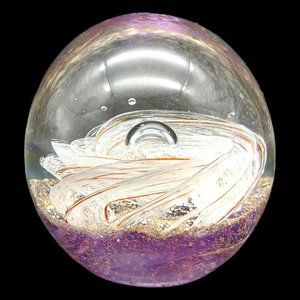 Handmade Art Glass Paperweight - 4" Large Controlled Bubble Swirl Gold Flecks